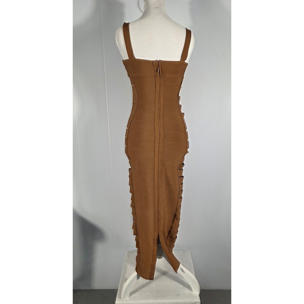 Fashion Nova Brown Bandage Cutout Midi Dress Spaghetti Strap Bodycon Women's S - Picture 4 of 8